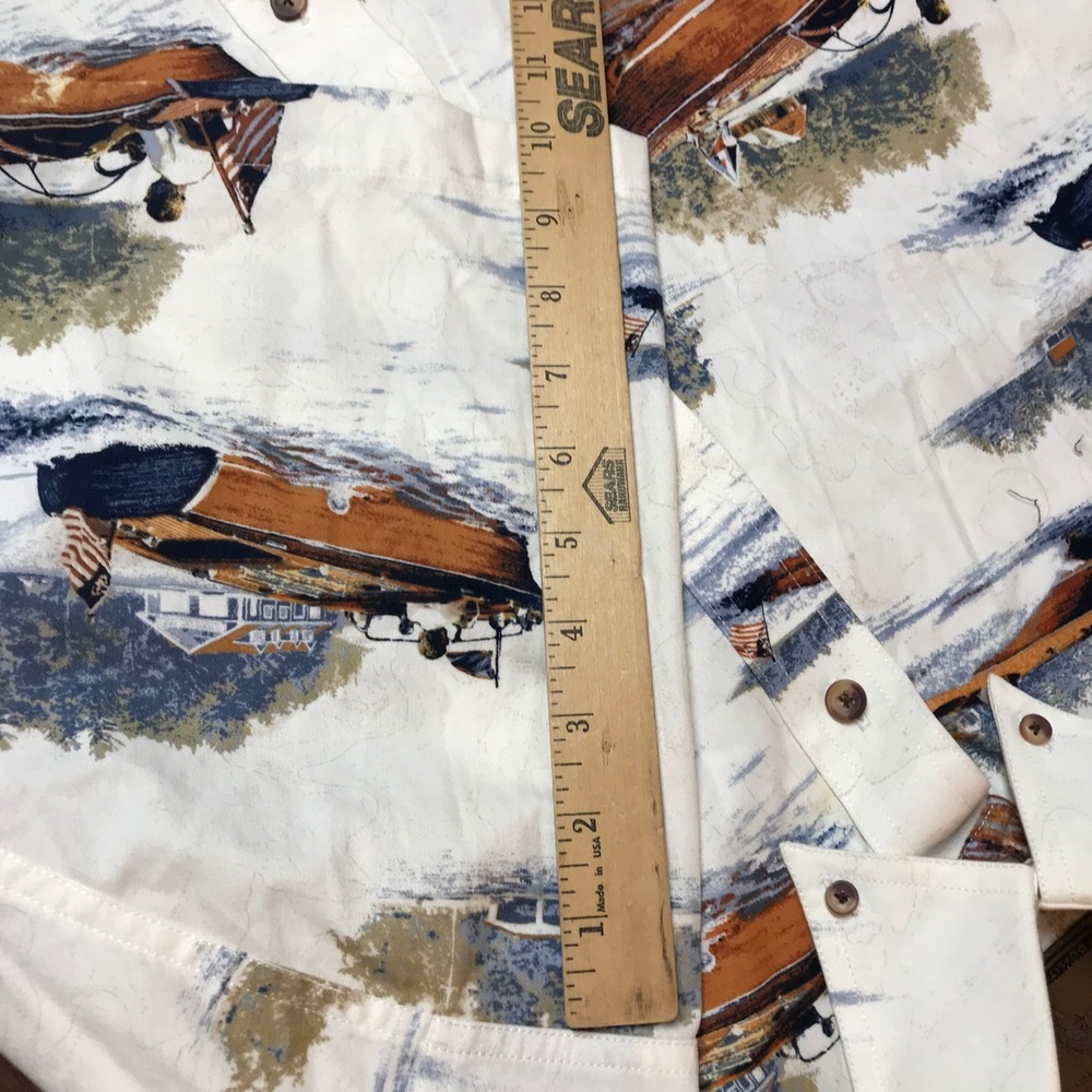 Clearwater Outfitters Mens XL White Wooden Boat Print Short Sleeve Button Down - Picture 5 of 12